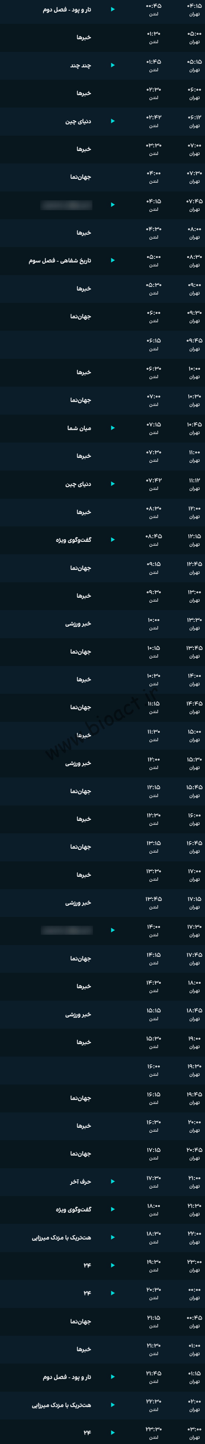 جدول پخش شبکه ایران اینترنشنال