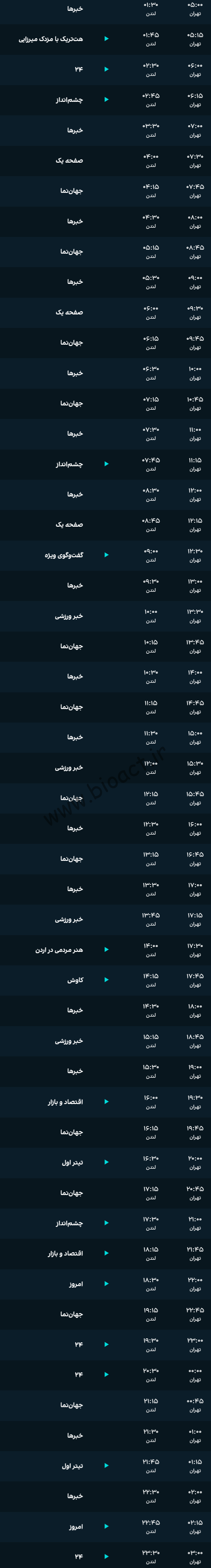 جدول پخش شبکه ایران اینترنشنال