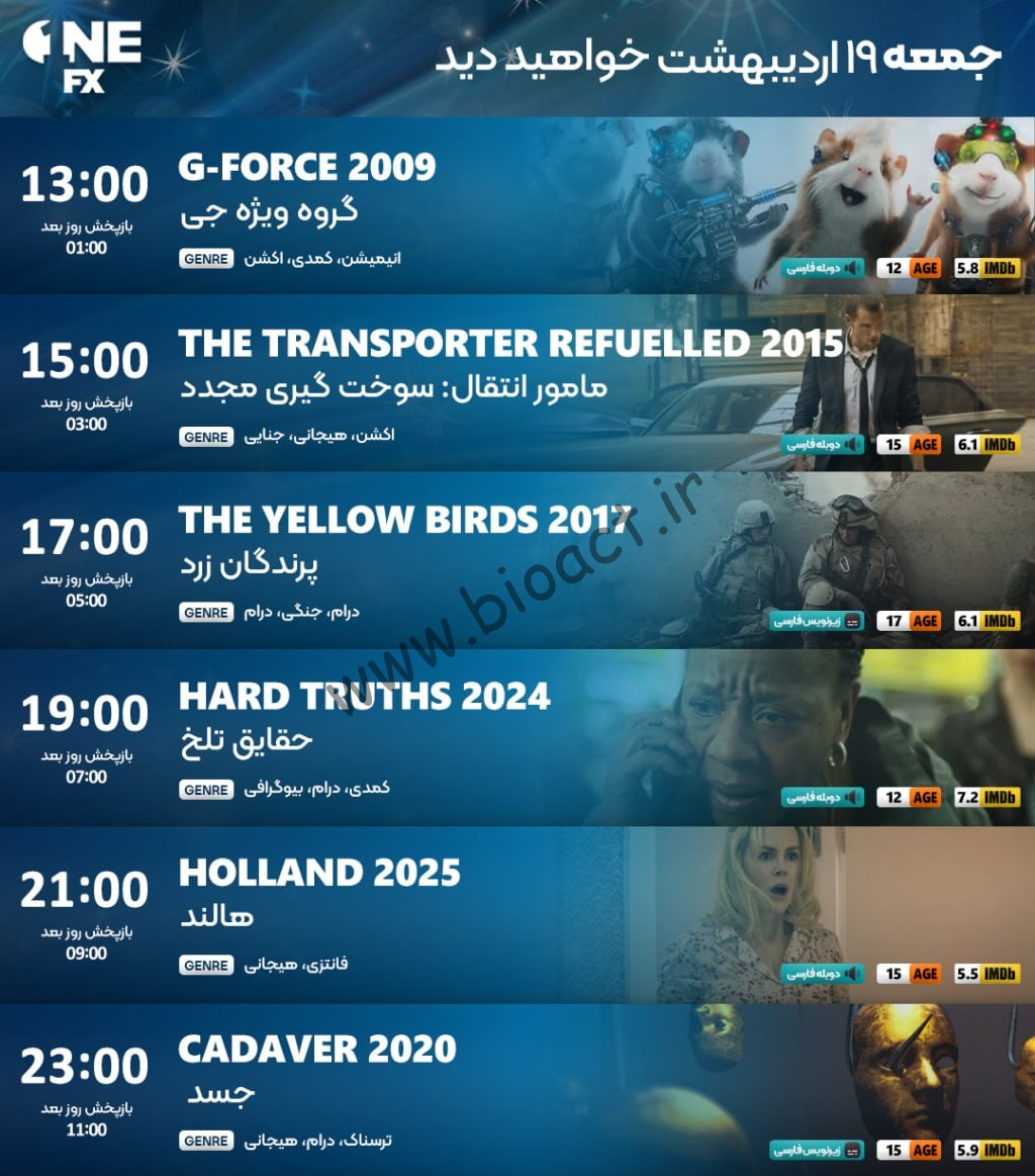 جدول پخش شبکه FX2 - FX1 و ایران نما【امروز】+ فرکانس