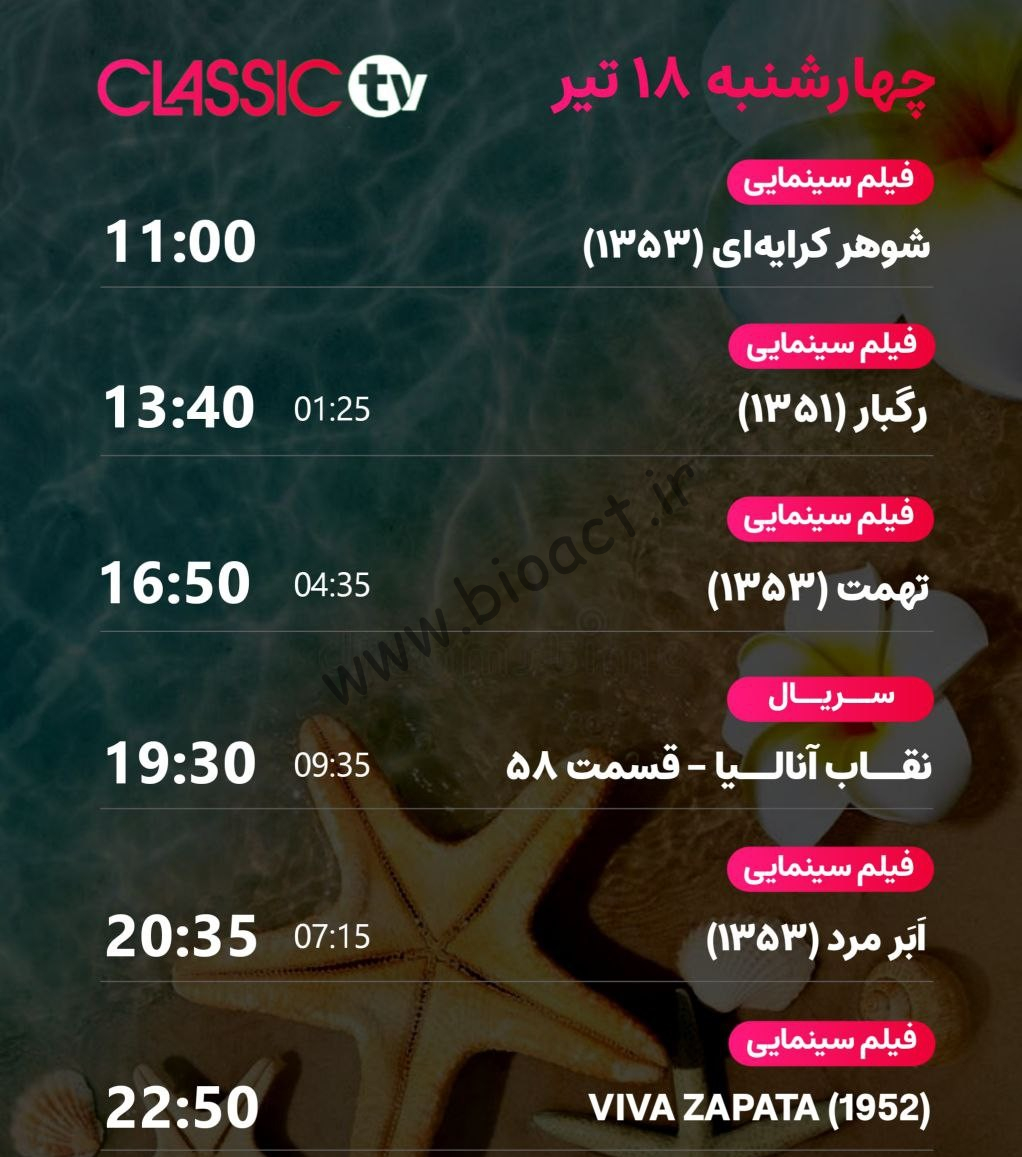 جدول پخش شبکه کلاسیک تیوی - Classic TV【امروز】+ فرکانس