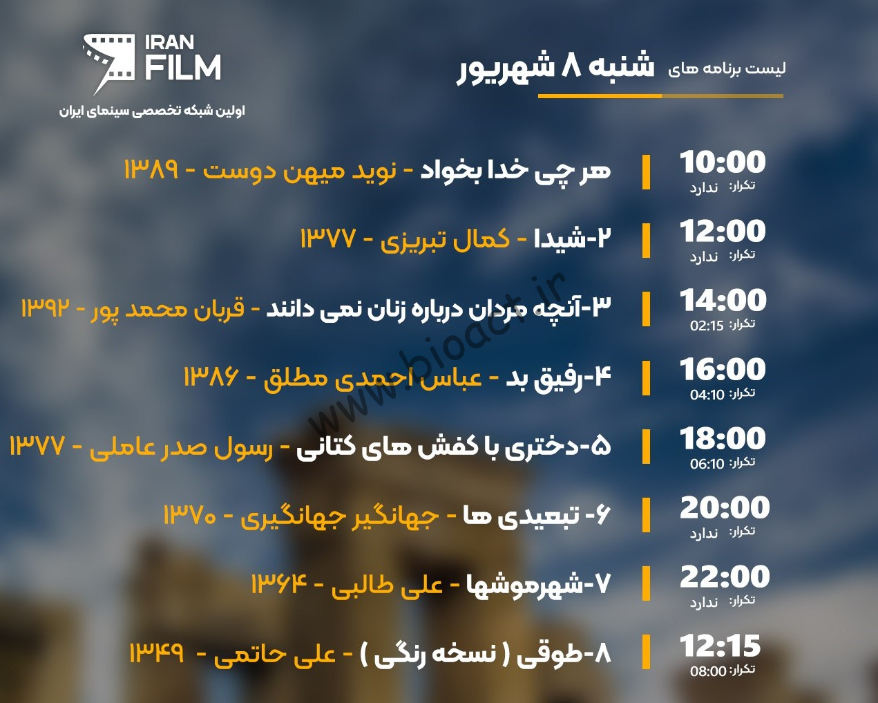 زمان پخش روزانه فیلم های شبکه ایران فیلم