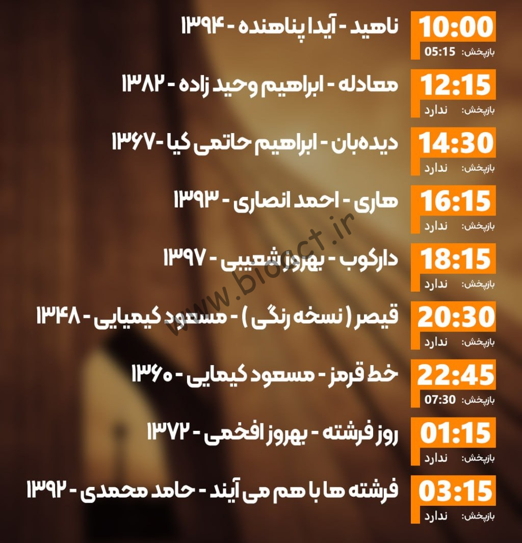 زمان پخش روزانه فیلم های شبکه ایران فیلم
