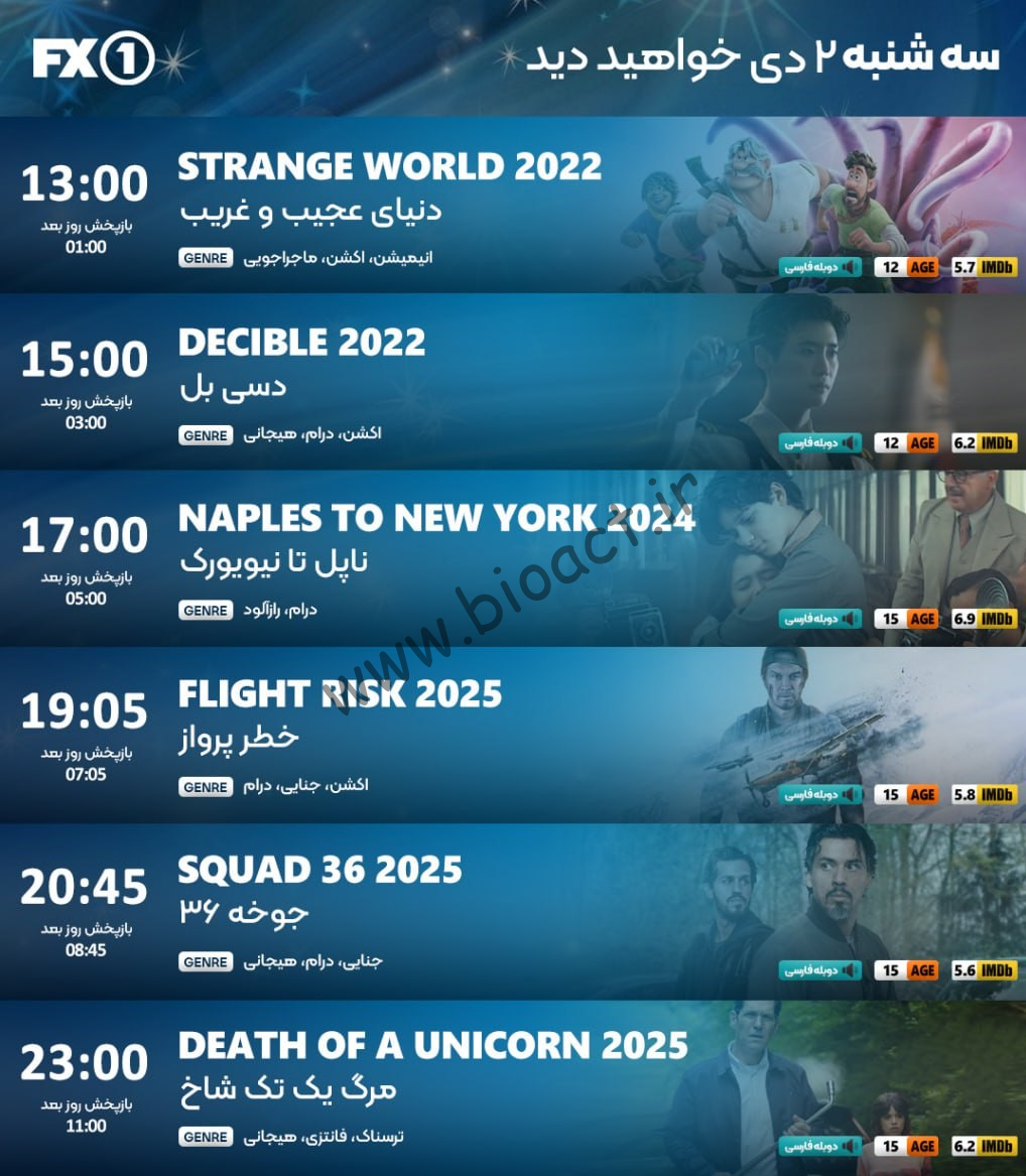 زمان پخش روزانه شبکه FX1