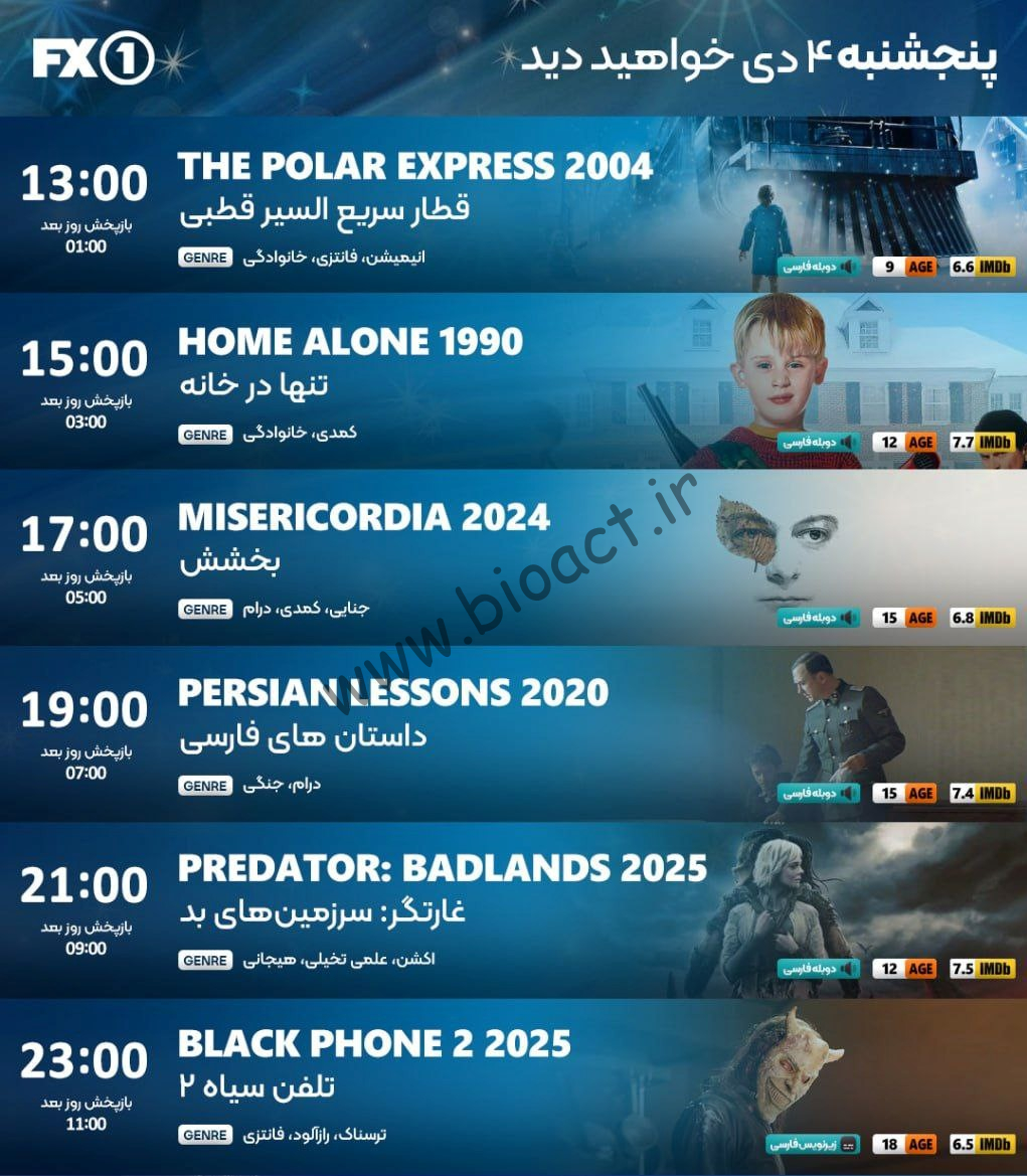 زمان پخش روزانه شبکه FX1
