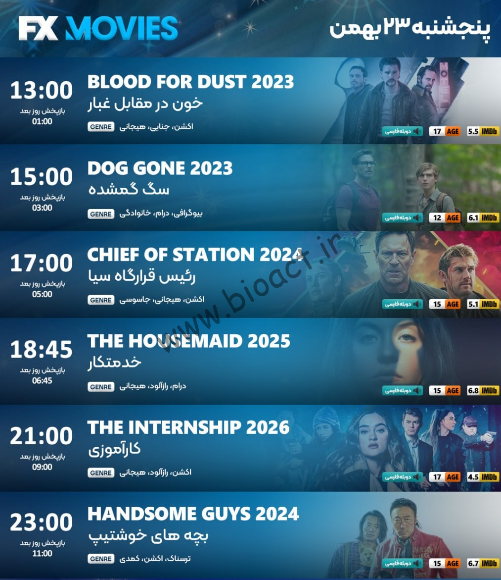 زمان پخش روزانه شبکه FX1