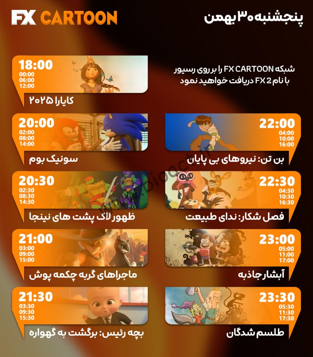 زمان پخش روزانه شبکه FX CARTON