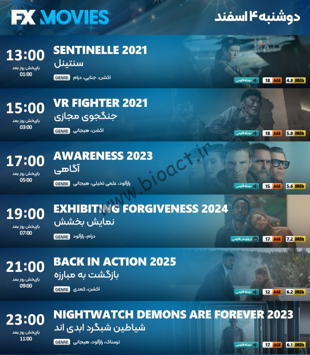 زمان پخش روزانه شبکه FX1