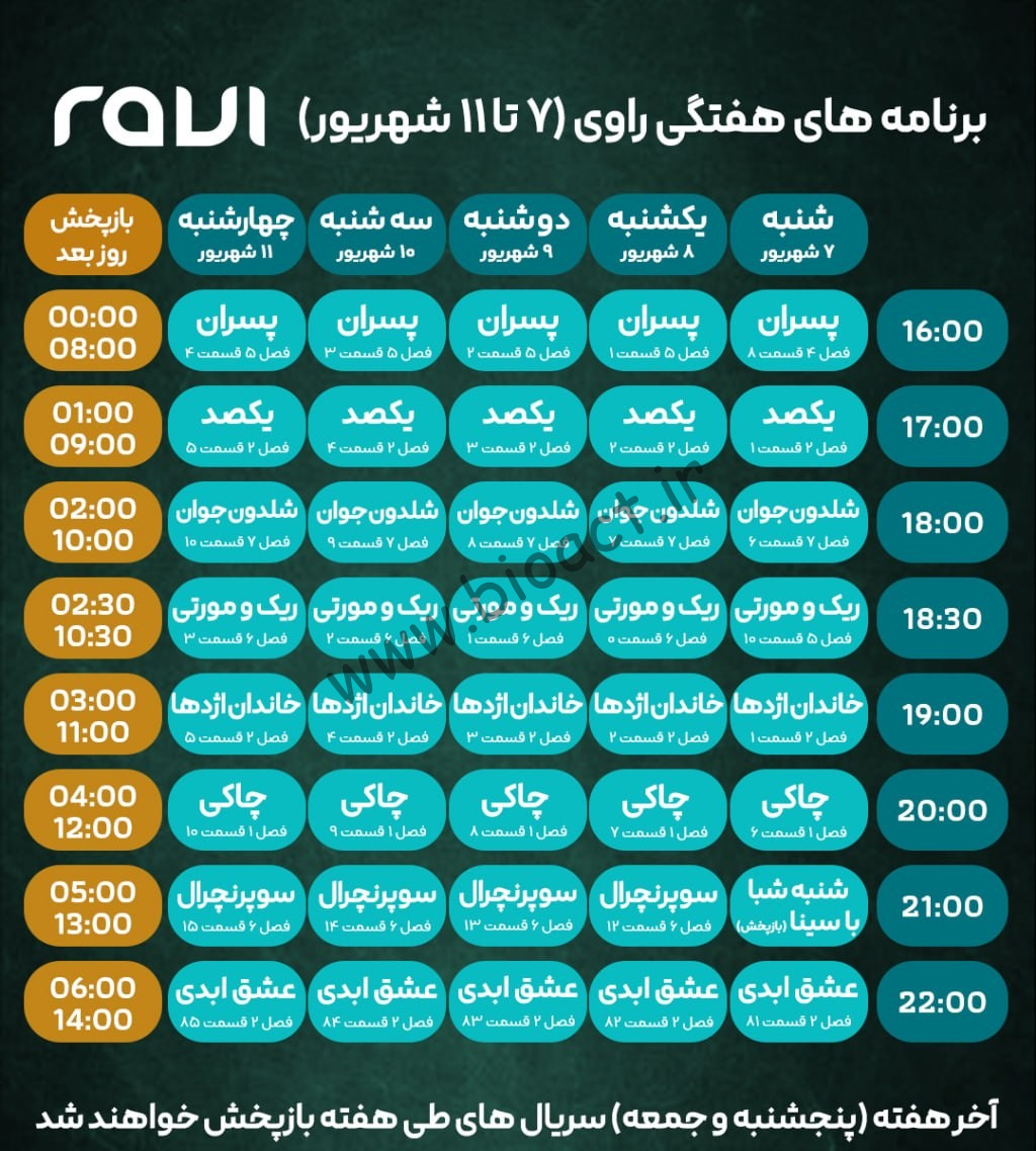 جدول پخش شبکه راوی – Ravi Tv【امروز】+ فرکانس