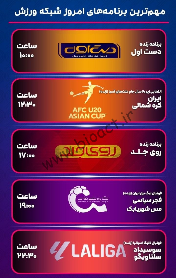جدول پخش شبکه ورزش - Varzesh Tv【کنداکتور امروز】+ فرکانس