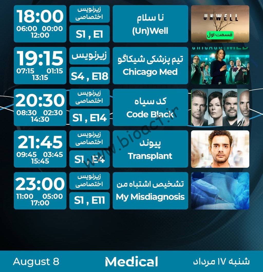 جدول پخش شبکه پرشیانا مدیکال - Persiana Medical【امروز】+ فرکانس