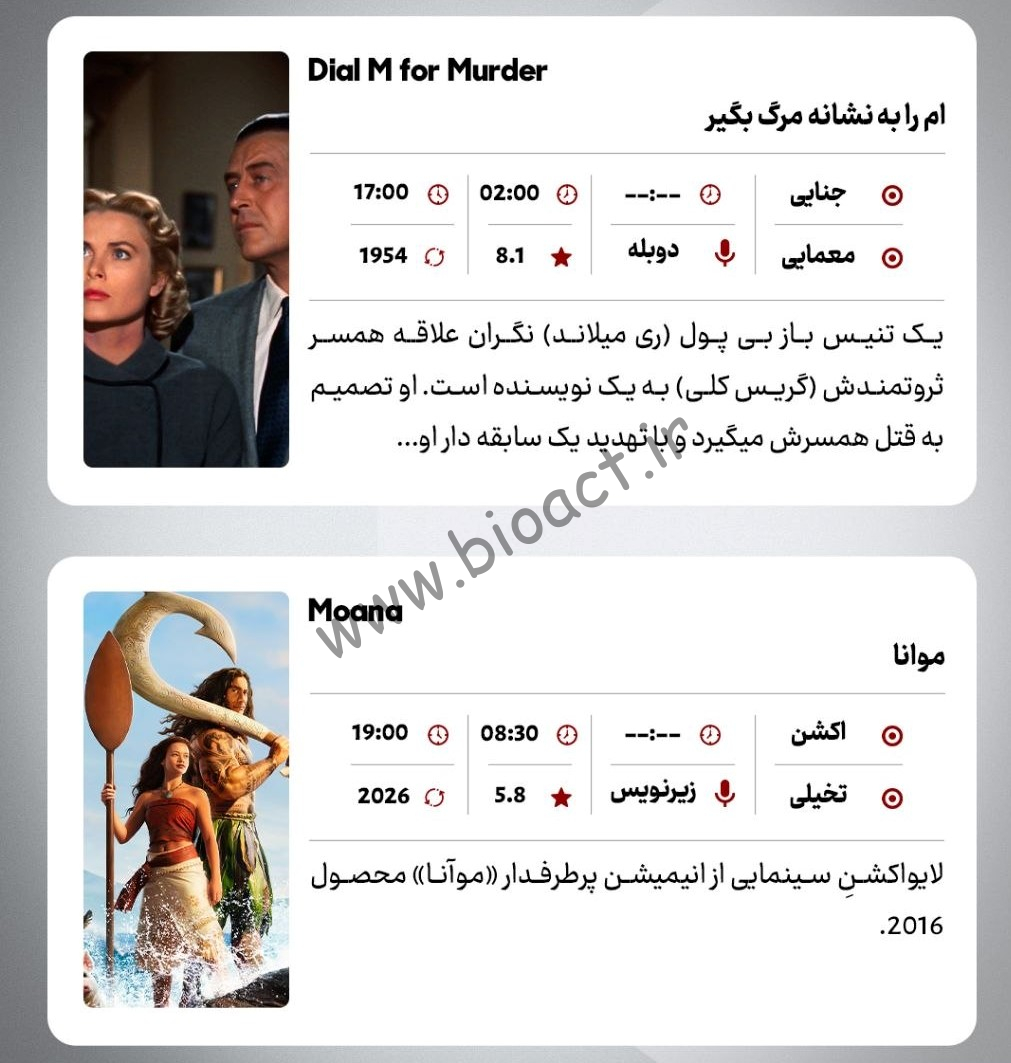 زمان پخش روزانه فیلم های شبکه گرند سینما