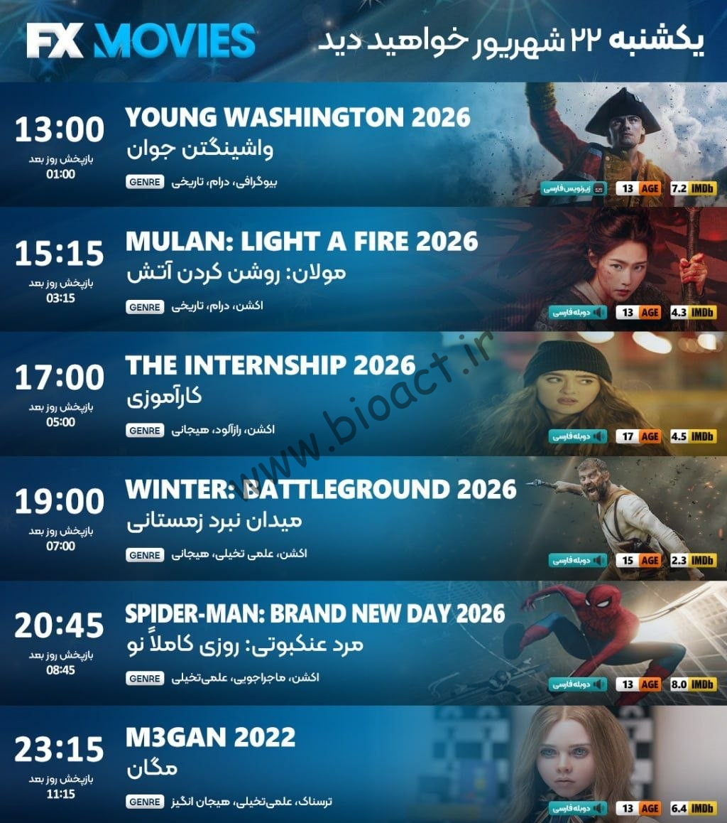 زمان پخش روزانه شبکه FX1