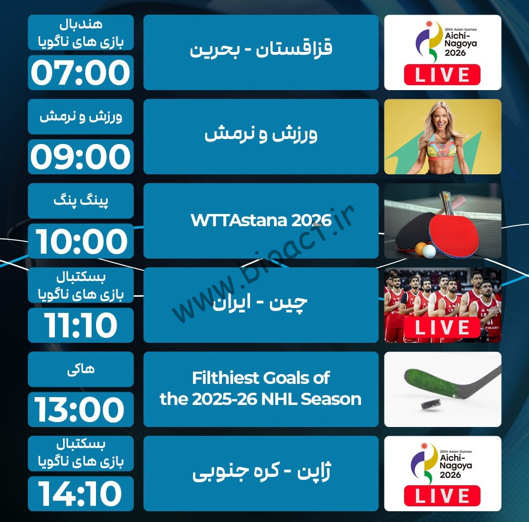 جدول پخش روزانه شبکه پرشیانا اسپورت 1